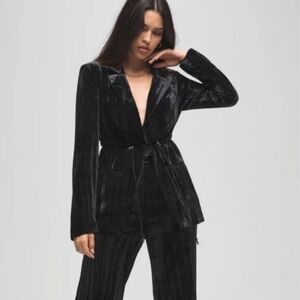 Good American Cinched Drawcord Waist Black Velvet Collared Blazer Size Small